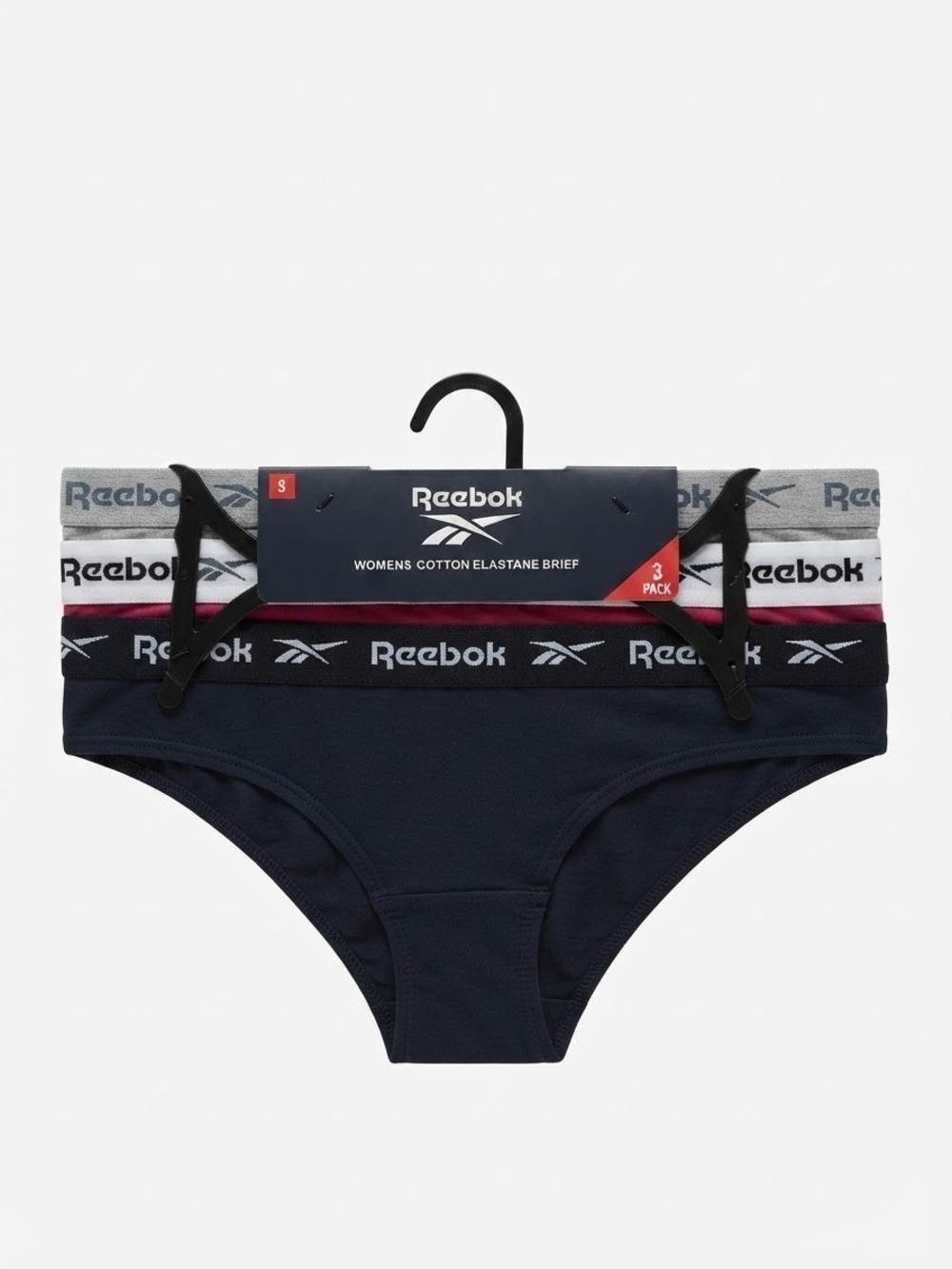 Reebok Women's Cotton Elastane Briefs - Navy, Gray, White (3-Pack)